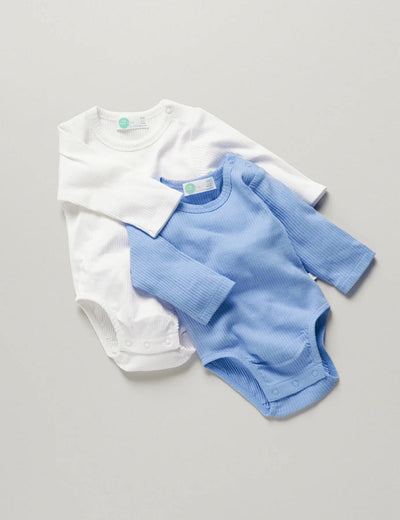 Little Green & Co Core Rib Long Sleeve Bodysuit 2 Pack - Blue/Milk