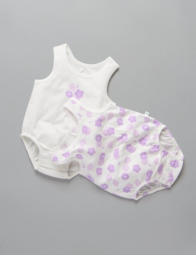 Little Green & Co Jersey Sleeveless Bodysuit 2 Pack - Wildflower Lilac