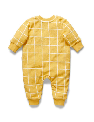 Little Green & Co Terry Toweling Footless Onesie - Mellow Check Print