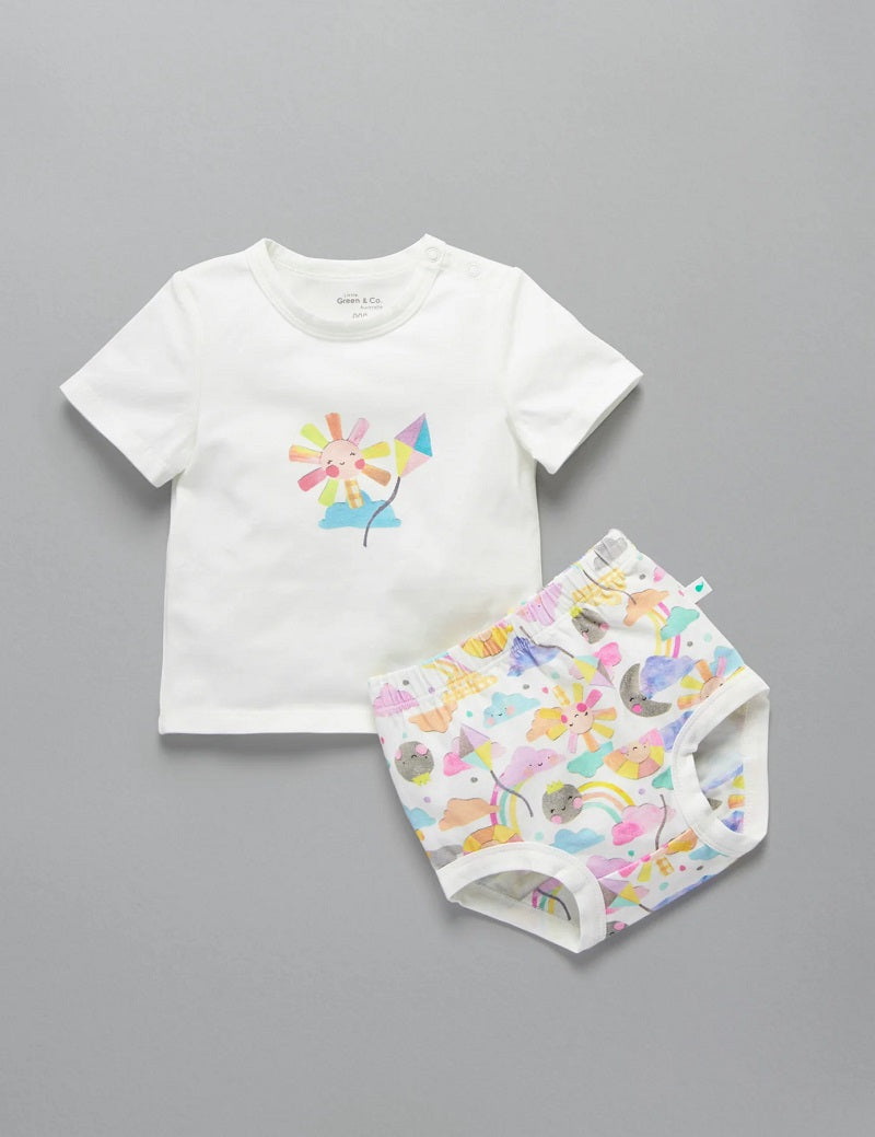 Little Green & Co Jersey Tee & Nappy Cover Set -  Sunshine Friends