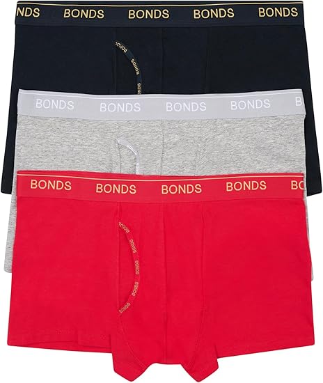 Bonds Men's Guyfront Trunk 3 Pack -Black/Grey/Red