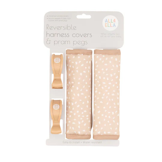 All 4 Ella Harness Covers & Pram Pegs - Beige Dots