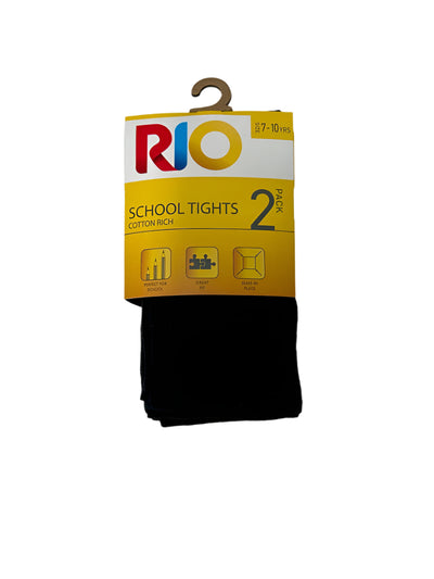 Rio Girls Cotton Rich School Tights 2 Pack - Black