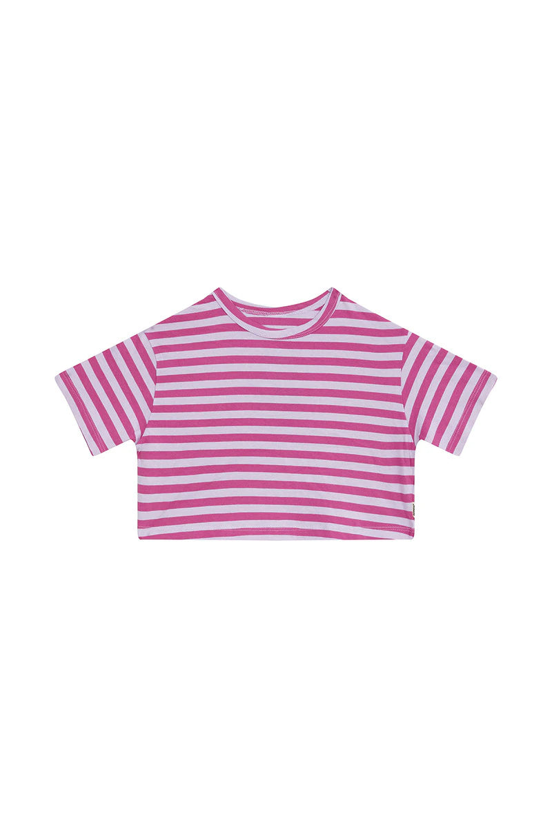 Bonds Girls Cropped Tee - Breton Stripe Pink