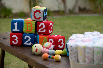 Emotion & Kids Crochet Rattle Cubes - Red ABC 123