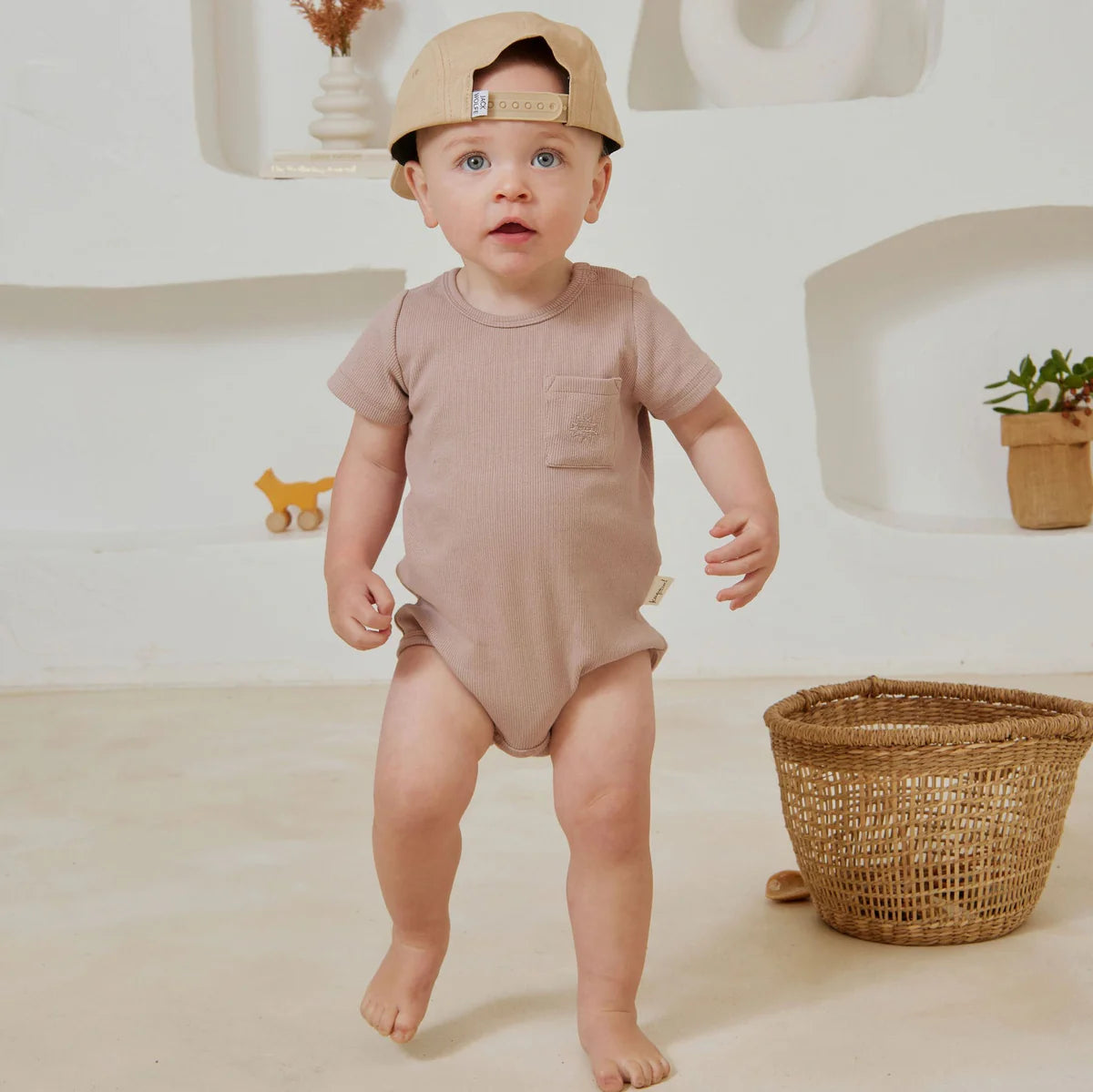 Kapow Kids Taupe Rib Bodysuit