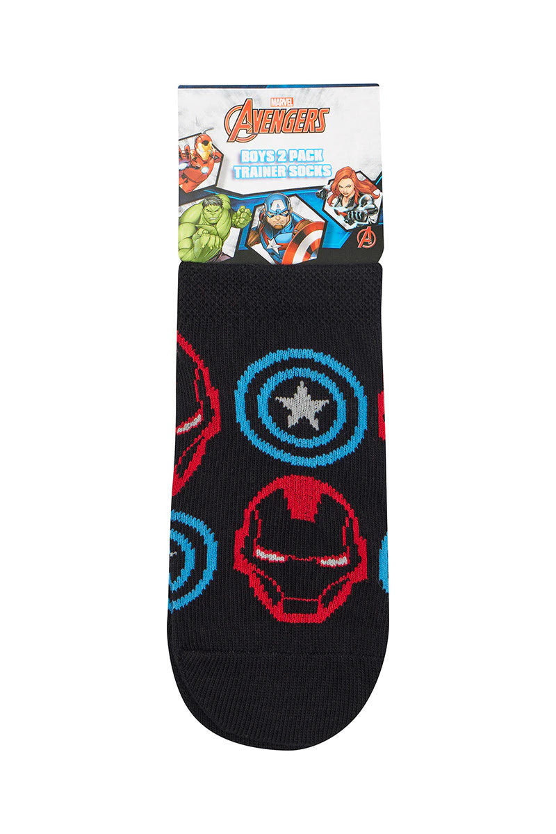 Rio Marvel Boys Avengers Trainer Socks 2 Pack - Black