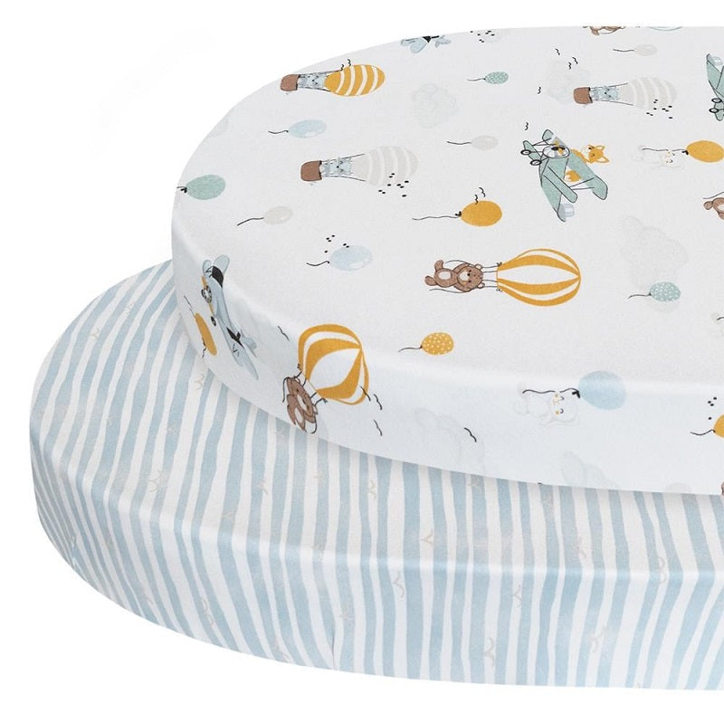 Living Textiles 2 Pack Oval Cot Fitted Sheets - Up Up & Away
