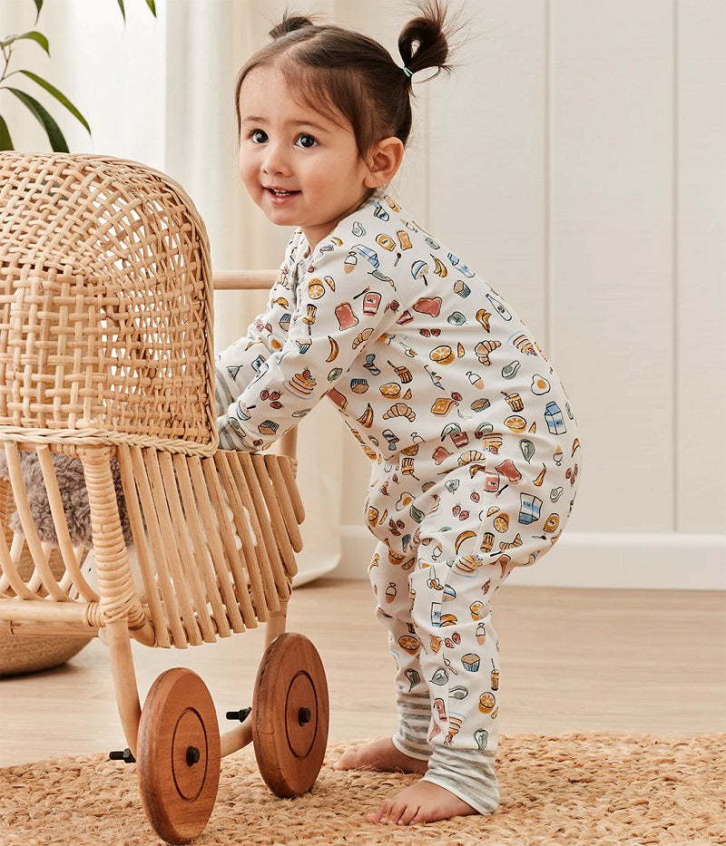 Love To Dream Long Sleeve Footless Romper - White Breakfast