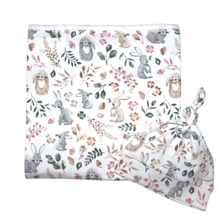 Mister Fly Jersey Wrap and Beanie Set - Whimsical Leafy Bunny