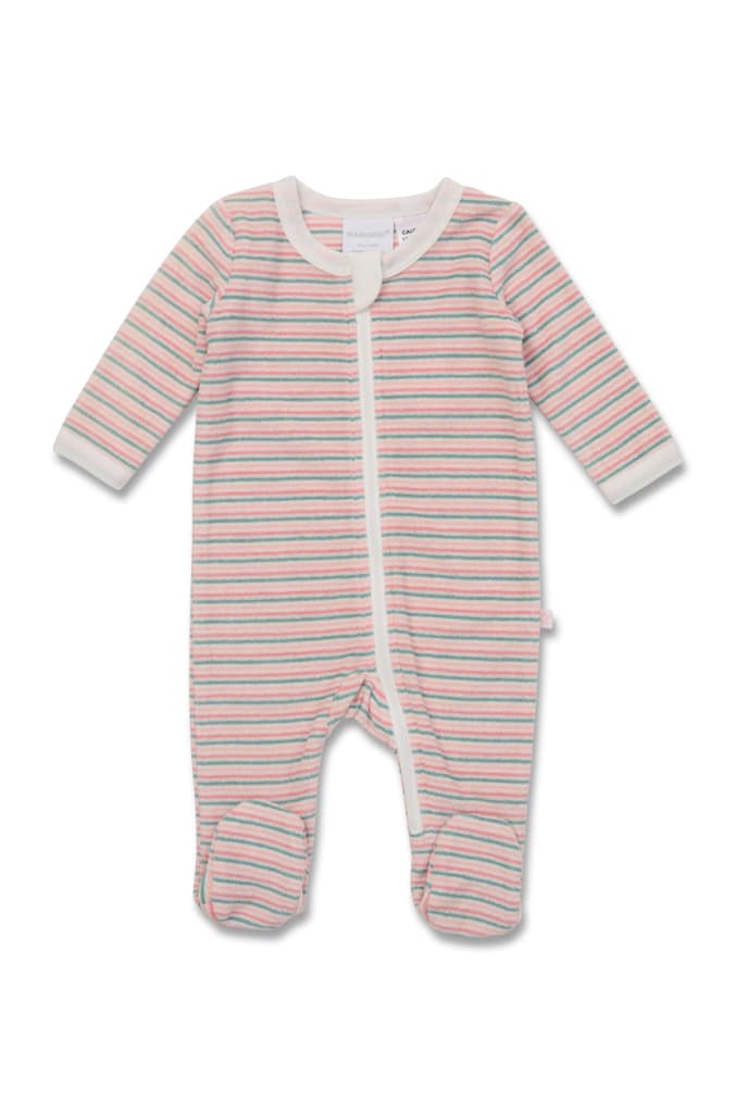 Marquise Terry Towelling Pink Stripe Zipsuit - Pink Multi Stripe