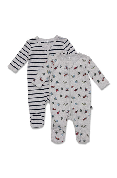 Marquise Boys 2 Pack Bugs and Stripe Zipsuits - Blue