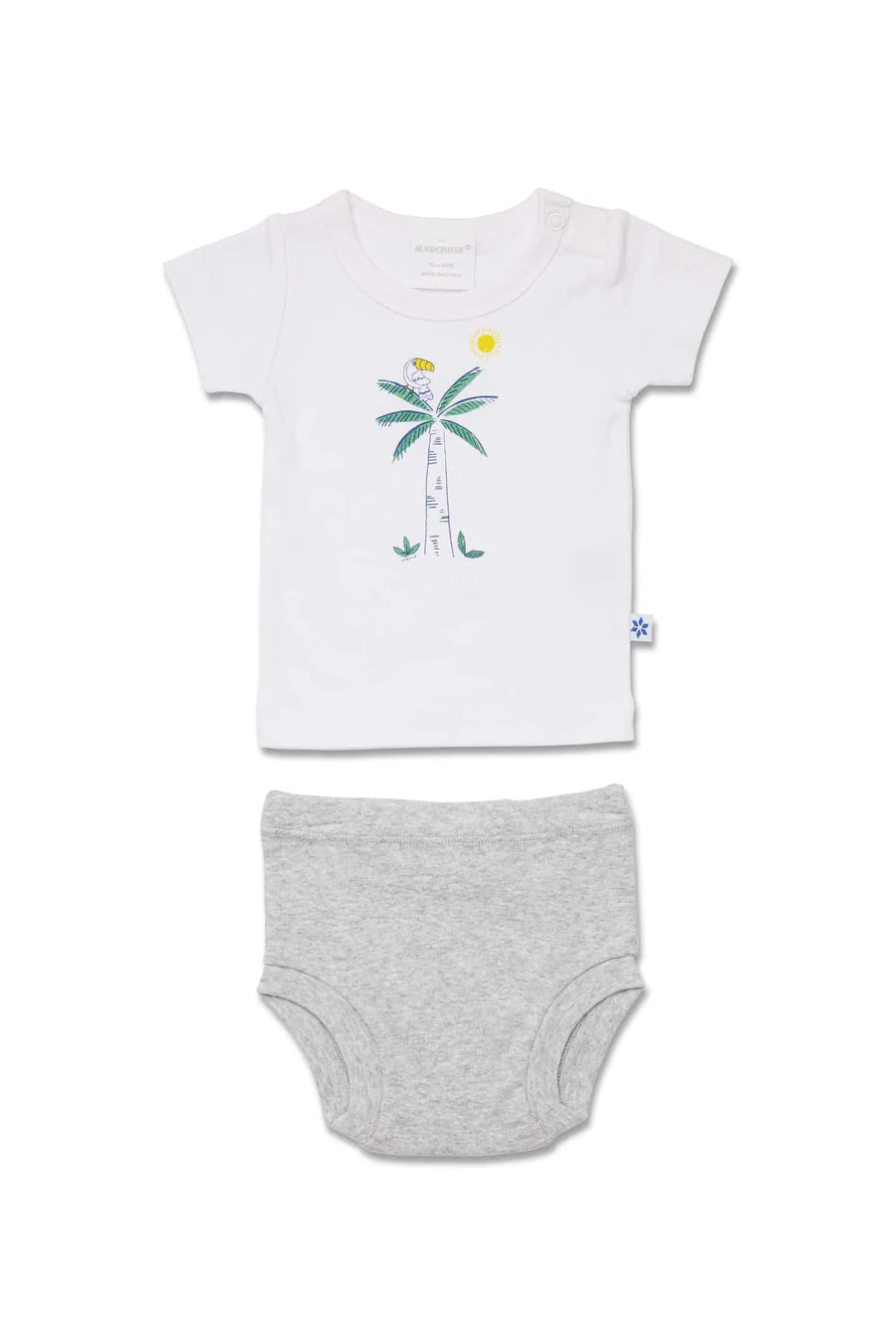 Marquise Palm Tree T-Shirt and Nappy Pant Set - White/Grey