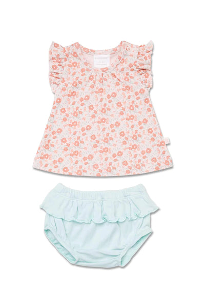 Marquise Floral Frill Top and Blue Nappy Pant Set - Floral/Blue