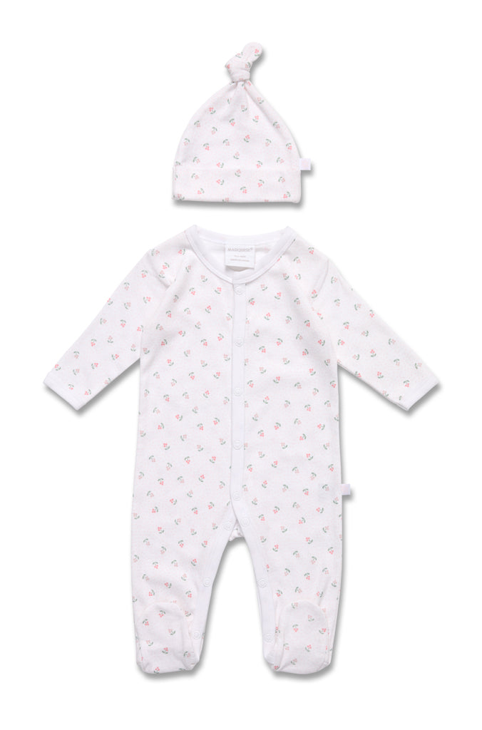 Marquise Girls Spotty Floral Studsuit and Beanie Set - Pink Print