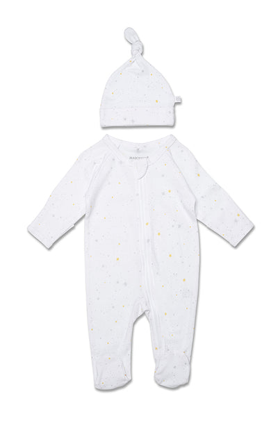 Marquise Newborn Essentials Zipsuit and Beanie - Grey/Yellow Print