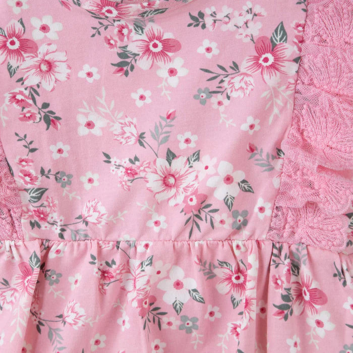 Designer Kidz Millie Floral Long Sleeve Lace Romper - Pink