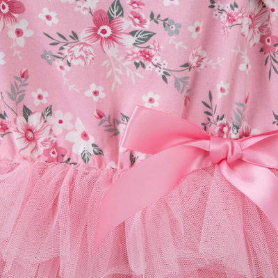 Designer Kidz Millie Floral Long Sleeve Tutu Romper - Pink