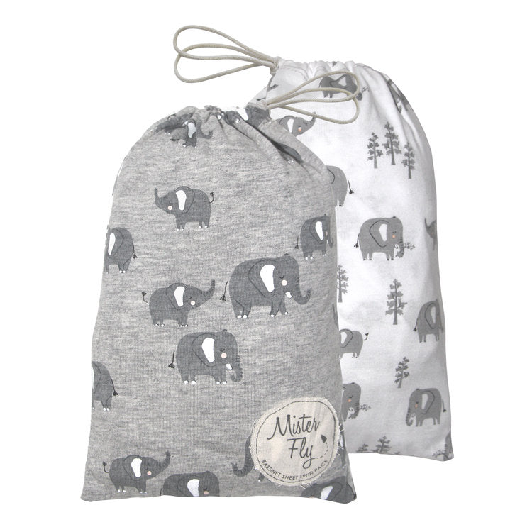 Mister Fly Bassinet Sheet Set 2 Pack - Elephant