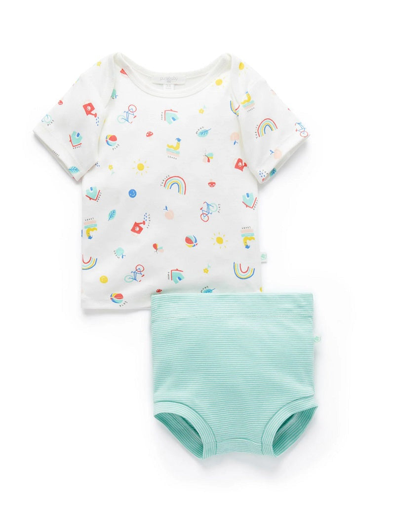 Purebaby Easy Neck Tee & Nappy Cover - Adopt Change Print