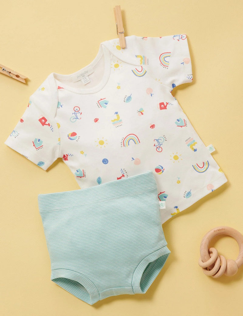 Purebaby Easy Neck Tee & Nappy Cover - Adopt Change Print