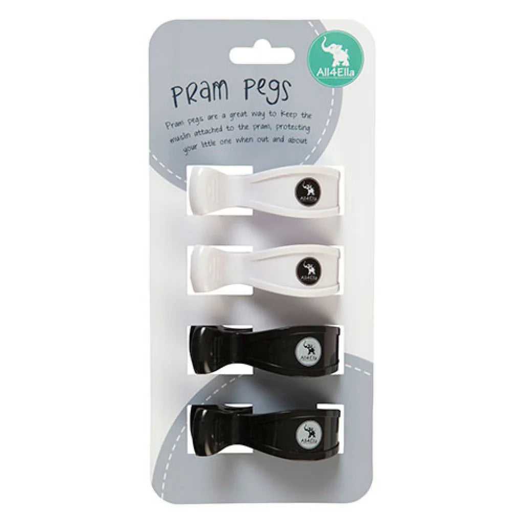 All 4 Ella Pram Pegs 4 Pack - White/Black