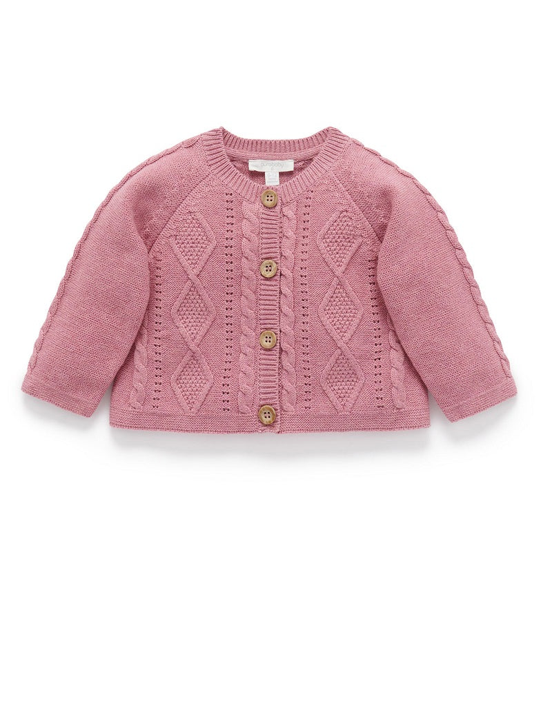 Purebaby Cable Cardigan - Beetroot Melange