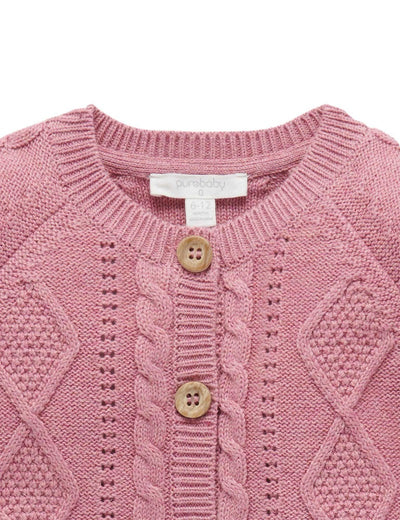 Purebaby Cable Cardigan - Beetroot Melange