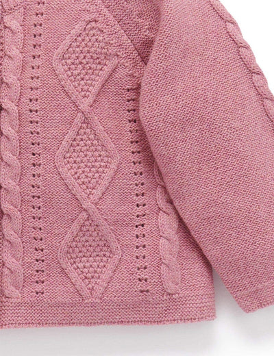 Purebaby Cable Cardigan - Beetroot Melange