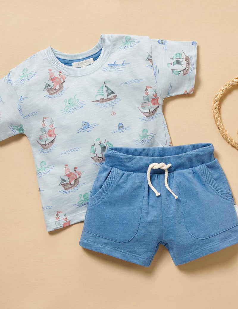 Purebaby Pirate Ship Relaxed Tee - Pirate Ship Print