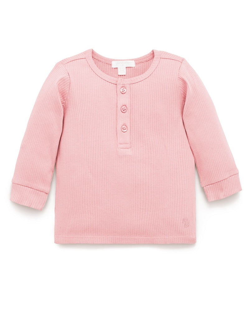 Purebaby Rib Long Sleeve Henley Tee - Dusty Rose