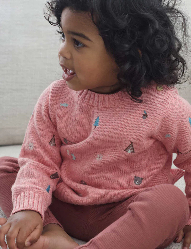 Purebaby Forest Embroidered Jumper - Nectarine Melange