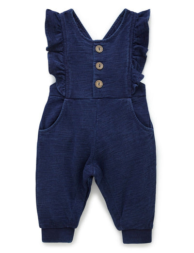 Purebaby Indigo Slouch Ruffled Overalls - Indigo Yarn