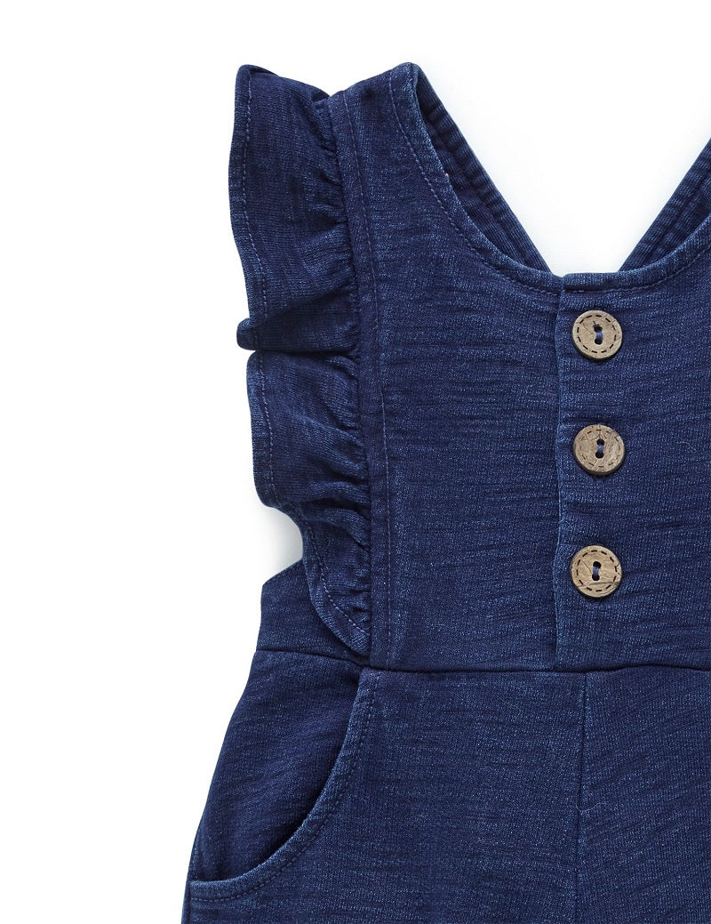 Purebaby Indigo Slouch Ruffled Overalls - Indigo Yarn