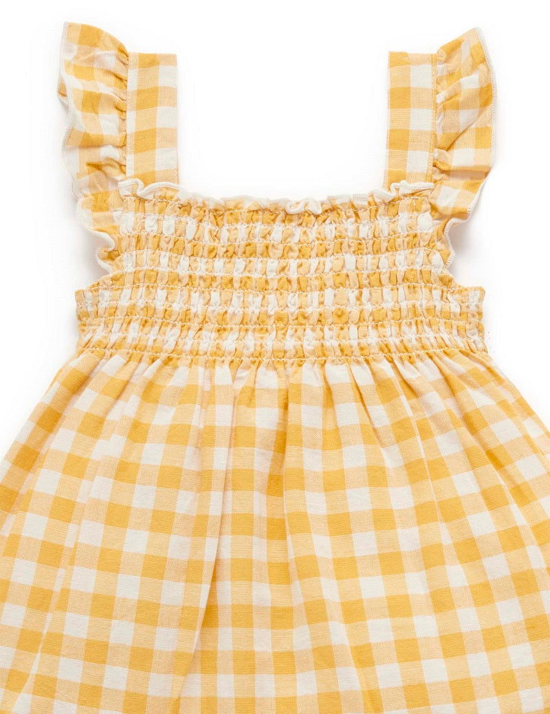 Purebaby Shirred Dress - Pineapple Gingham