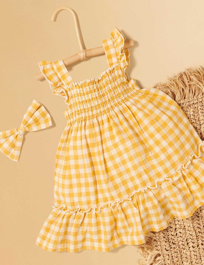 Purebaby Shirred Dress - Pineapple Gingham