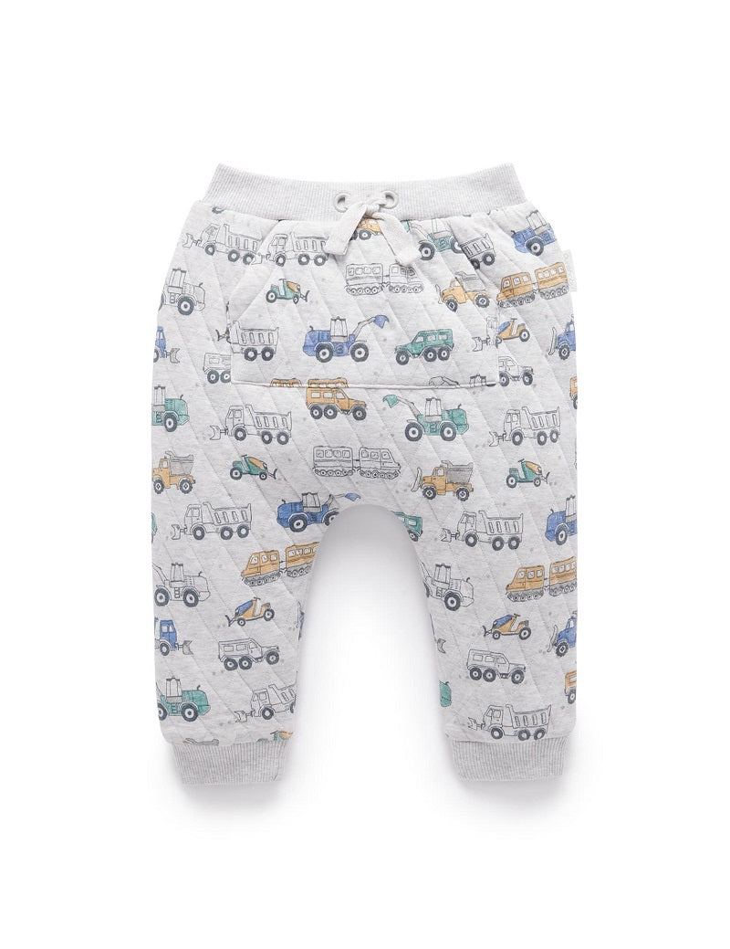 Purebaby Quilted Slouchy Track Pant - Snow Vehicle Print