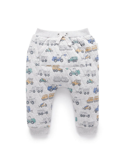 Purebaby Quilted Slouchy Track Pant - Snow Vehicle Print