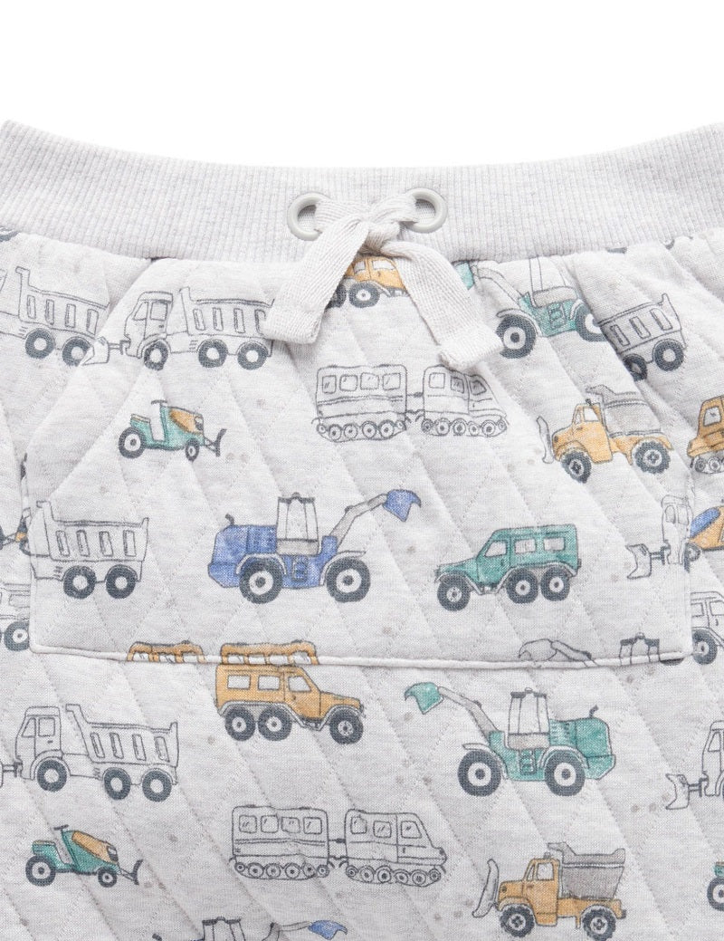 Purebaby Quilted Slouchy Track Pant - Snow Vehicle Print