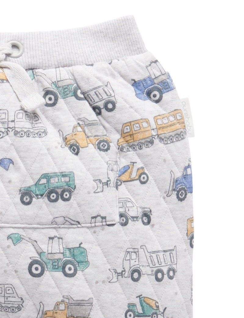 Purebaby Quilted Slouchy Track Pant - Snow Vehicle Print