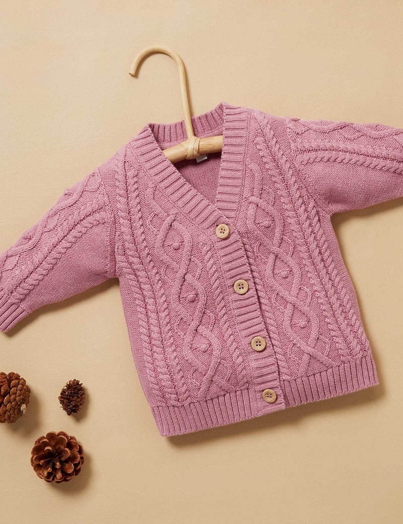 Purebaby Girls Cable Cardigan - Plum