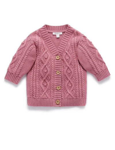 Purebaby Girls Cable Cardigan - Plum