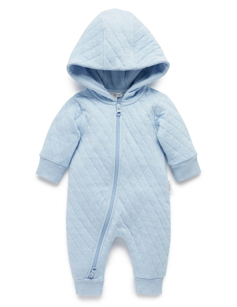 Purebaby Organic Quilted Growsuit - Soft Blue Melange