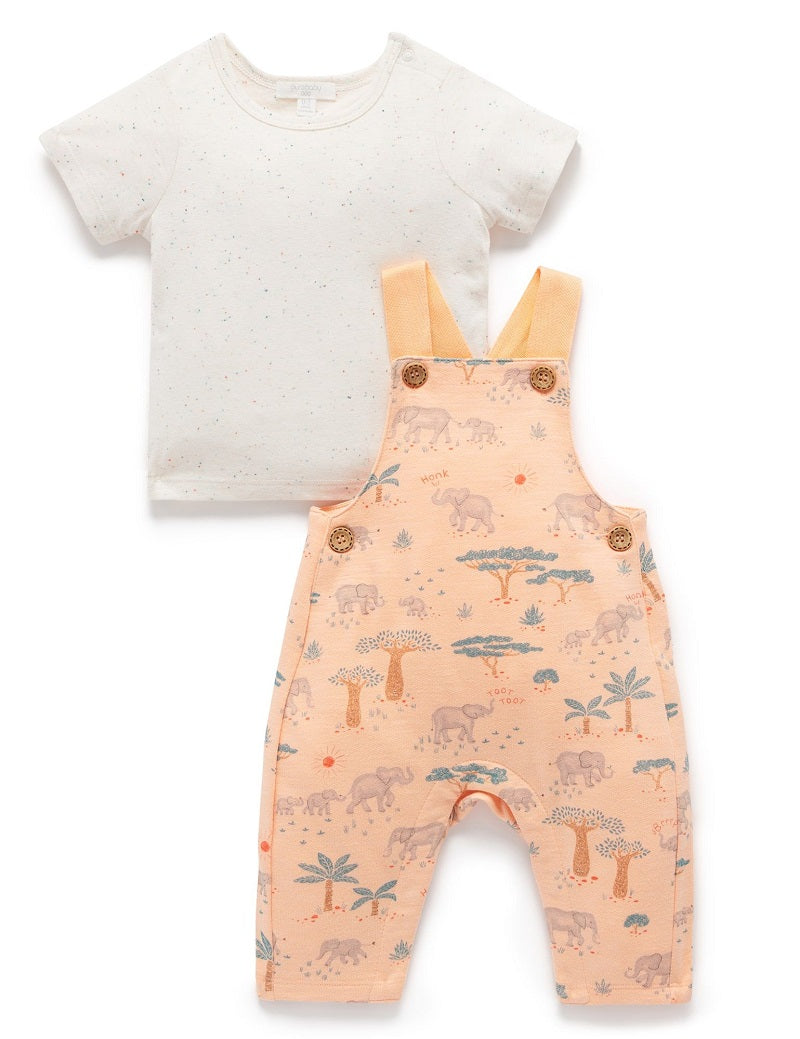 Purebaby Safari Overall Set - Elephant Herd Print