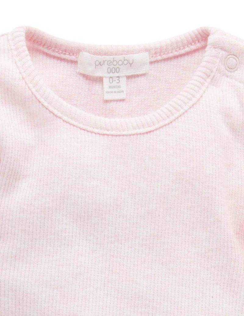 Purebaby Organic Long Sleeve Ribbed Bodysuit - Pale Pink Melange