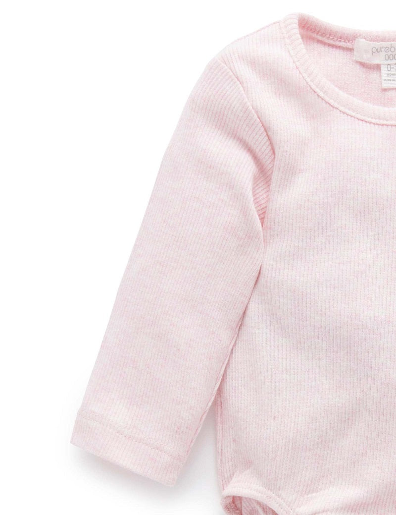 Purebaby Organic Long Sleeve Ribbed Bodysuit - Pale Pink Melange