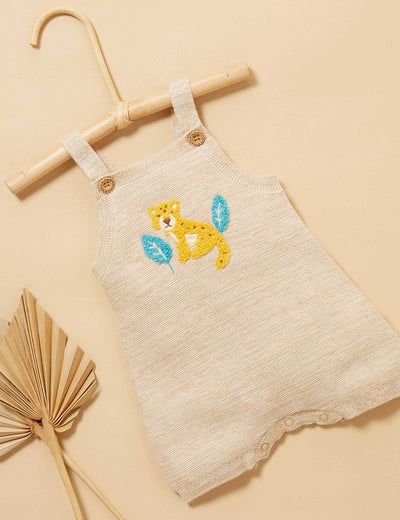 Purebaby Knitted Overall - Sand Melange Twisted With Cloud