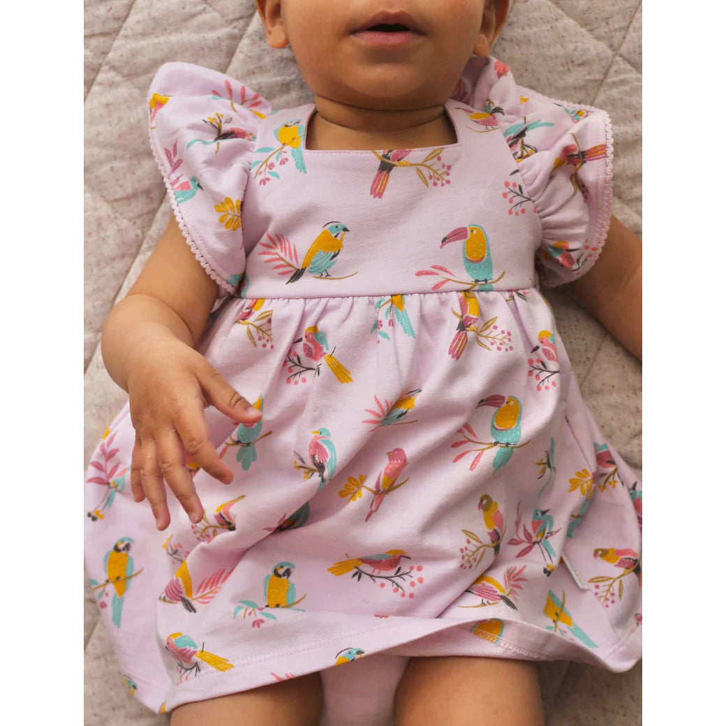 Purebaby Ruffle Dress Bodysuit - Parrot Print