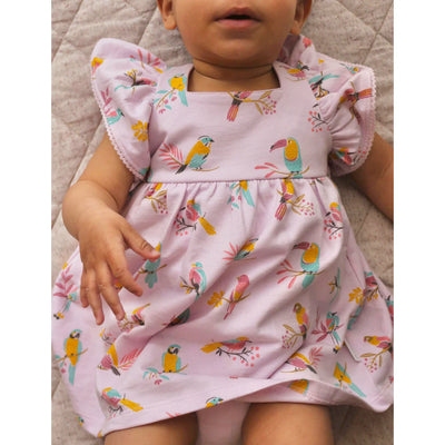 Purebaby Ruffle Dress Bodysuit - Parrot Print