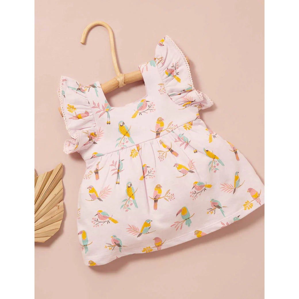 Purebaby Ruffle Dress Bodysuit - Parrot Print